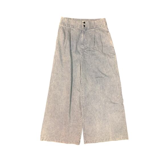 Play My Way Super Wide Leg Pleated Denim Jeans Pants Acid Wash Stripe NWT sz LG - Picture 6 of 11